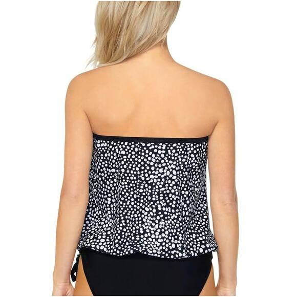 Island Escape Women Black/White Dot Print Blouson Swim Tankini Top Size US 12 - Picture 4 of 4